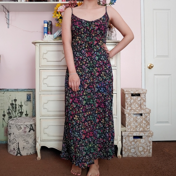 Vintage 90s Designer Button Down Floral Midi Dress - Picture 6 of 8